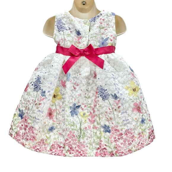 Blueberi Boulevard Child's Dress Size 18M White Stitched Flowers Pink Bow EUC - Picture 4 of 8